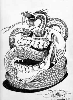 SKULL SNAKE - PEN AND INK